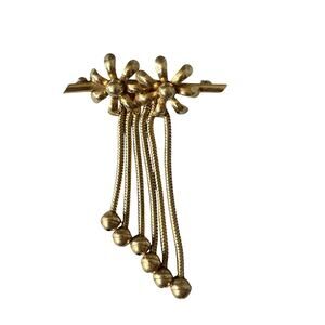 Forstner Flower Brooch Vintage Retro MCM 12k Gold-Filled w/ Snake Chain Tassels